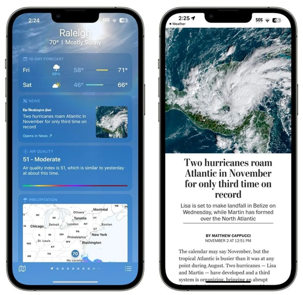 五峰苹果14维修分享iPhone 14手机如何看天气时顺带看新闻 