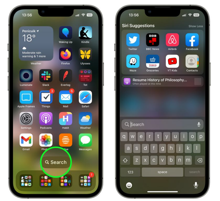 五峰苹果手机维修分享升级到 iOS 16 后，如何删除主屏幕上的搜索按钮 